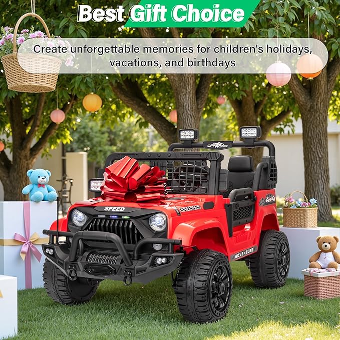 2 Seater Ride On Car Truck with Remote Control XL, Kids 24V Battery Powered Electric Vihicle w/21 in Seat, 3 Speeds, 2WD/4WD Switichable, Shock Absorbers,Bluetooth, Flower, Gift Choice-BubblyBeeBaby