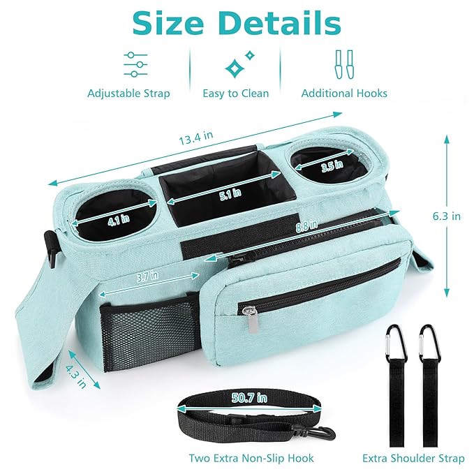 Accmor Universal Stroller Organizer with Insulated Cup Holder Detachable Phone Bag and Shoulder Strap,Stroller Bag Caddy Organizer Accessories Fits for Uppababy, Baby Jogger, Britax Strollers-BubblyBeeBaby