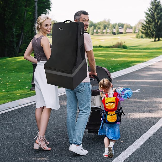 Car Seat Travel Bag - Padded, Comfortable, Durable, Roomy Gate Check Carseat Cover Backpack Fits 3-in-1,Convertible, Booster & Infant Car Seats for Airplane, Airport, Gray-BubblyBeeBaby