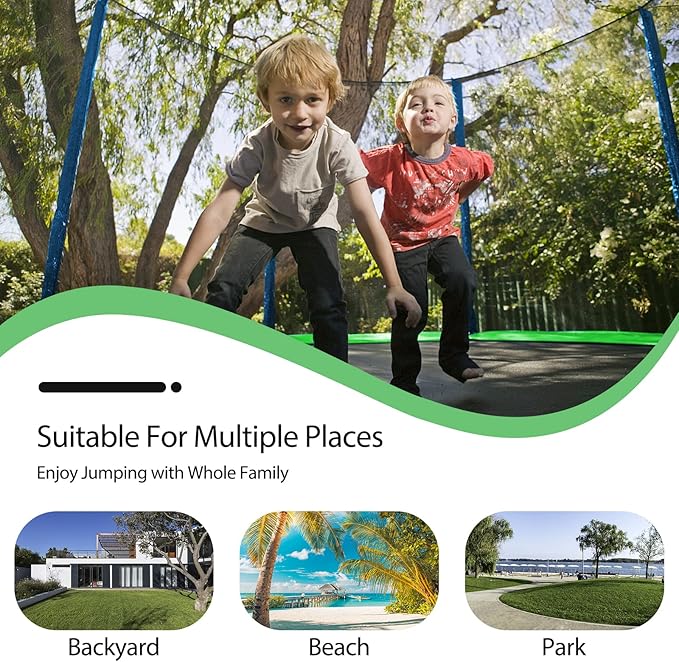 12FT 14FT Trampoline with Slide and Swings, ASTM Approved Outdoor Trampoline with Basketball Hoop and Ladder, Capacity for 5-7 Kids and Adults-BubblyBeeBaby