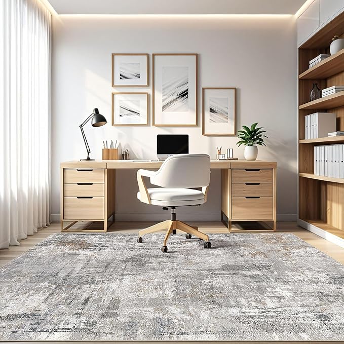 10x14 Area Rugs Living Room: Washable Large Abstract Modern Soft Rug Stain Resistant Indoor Floor Non Slip Accent Carpet for Bedroom Nursery Playroom Office Dining Room Dorm Home House- Gray Rust-BubblyBeeBaby