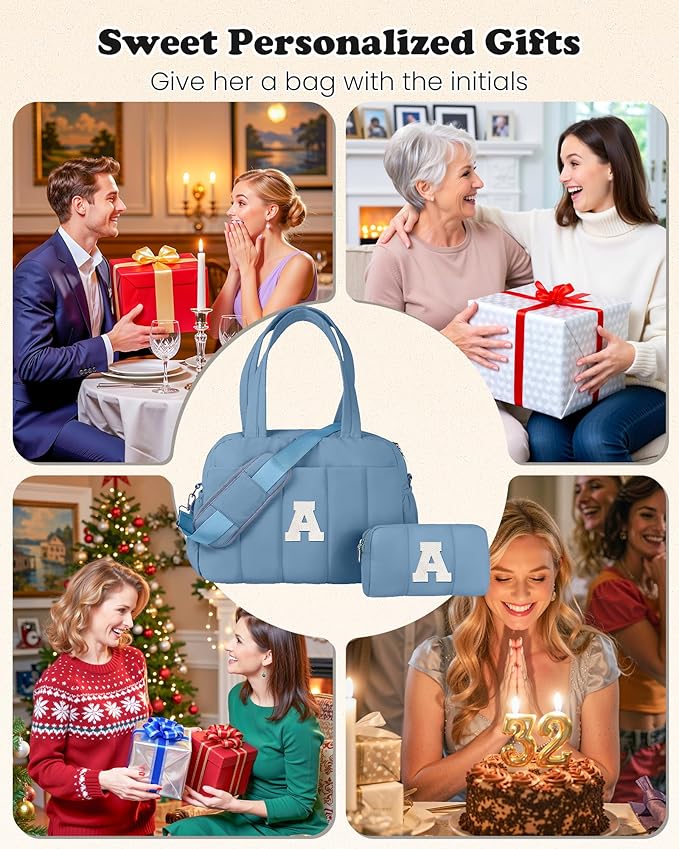 Initial Duffle Bag, Yoga Bags for Women,Overnight Bag with Wet Pocket,Lightweight Work Bags Personalized Gym Tote with Makeup Pouch-Girly Gift-BubblyBeeBaby