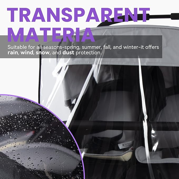 bemece Double Stroller Rain Cover, Weather Shield Double Stroller for Side by Side Seats Twin Stroller, Baby Outdoor Activities Accessories, Protects Children from Rain, Snow, Wind-BubblyBeeBaby