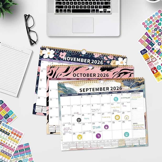 2025-2026Calendar, 18 Month Wall Calendar 2025-2026 Hanging Spiral Bound Magnetic Fridge Desk Calendars 15" x 12", Jul 2025 - Dec 2026, A- Small Rainbow-BubblyBeeBaby