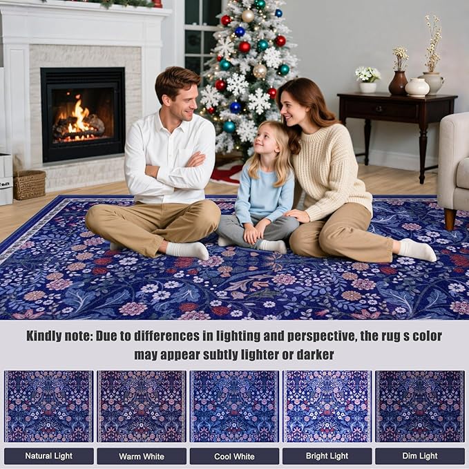 10x14 Area Rugs for Living Room: Floral Washable Rug Vintage Large Soft Boho Non-Slip Carpet Indoor Floor Stain Resistant Low Pile Carpets for Bedroom Dining Room Farmhouse Nursery Hallway Home Office-BubblyBeeBaby