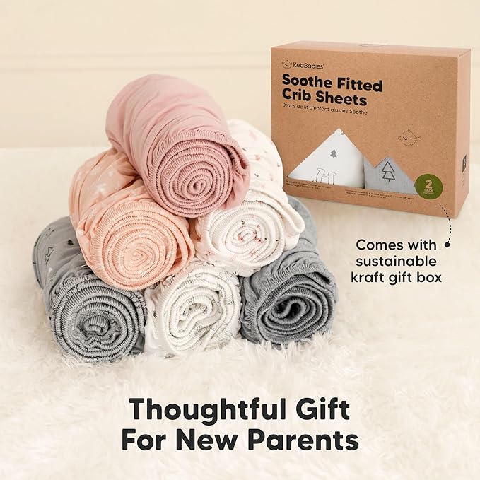 KeaBabies 2-Pack Organic Crib Sheets for Boys, Girls - 52x28 Fitted Crib Mattress Sheet Neutral, Breathable Jersey Cotton Cover for Baby Bed, Toddler Mattress, Soft & Cute Prints (Cloud)-BubblyBeeBaby