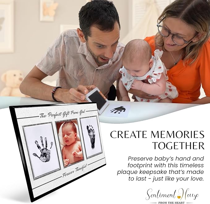 Inkless Hand and Footprint Kit, Baby Keepsake Plaque & Baby Shower Gifts - Ideal as Mom To Be Gift, Nursery Picture Frames, Clean Touch Hand and Footprint Kit (Style 2 - Design 1)-BubblyBeeBaby