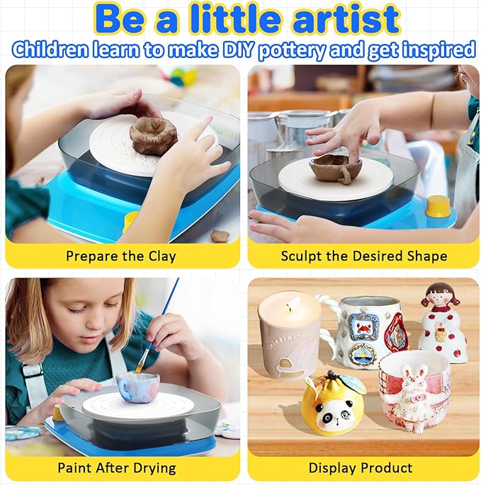 Innofans Pottery Wheel for Kids - Complete Pottery Kit & Tools for Beginners, Plug-in Rechargeable Battery, Upgraded Detachable Turntable Adjustable Speed, DIY Clay Maker for Kids 9-12 (Patented)-BubblyBeeBaby