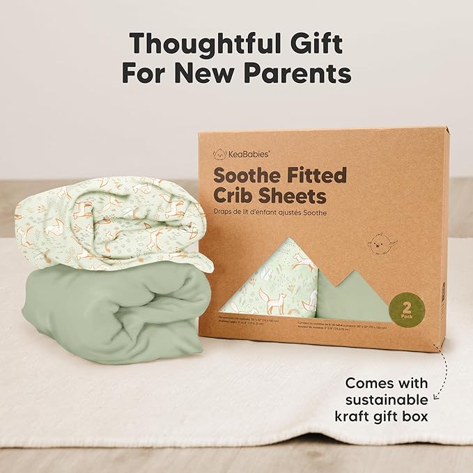 KeaBabies 2-Pack Organic Crib Sheets for Boys, Girls - 52x28 Fitted Crib Mattress Sheet Neutral, Breathable Jersey Cotton Cover for Baby Bed, Toddler Mattress, Soft & Cute Prints (Foxtrot)-BubblyBeeBaby