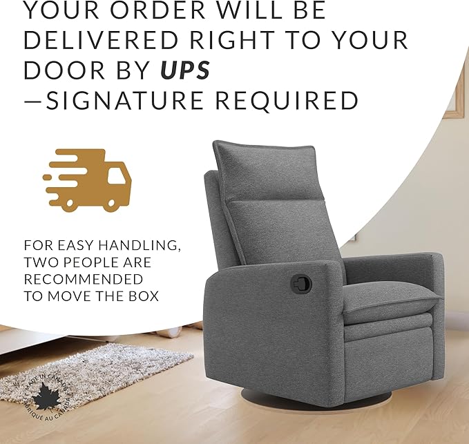 Jaymar Arya Modern Nursery Glider Recliner Chair – Cozy Nursing Chair with 360° Swivel for New Parents, Gentle Motion, Compact Design, High Back & Low Armrests, Canadian Made (Charcoal/Nexus Fabric)-BubblyBeeBaby