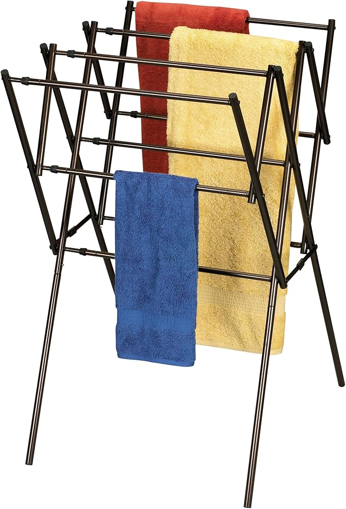 Household Essentials 5175 Collapsible Expandable Metal Clothes Drying Rack, Antique Bronze, STORAGE-BubblyBeeBaby