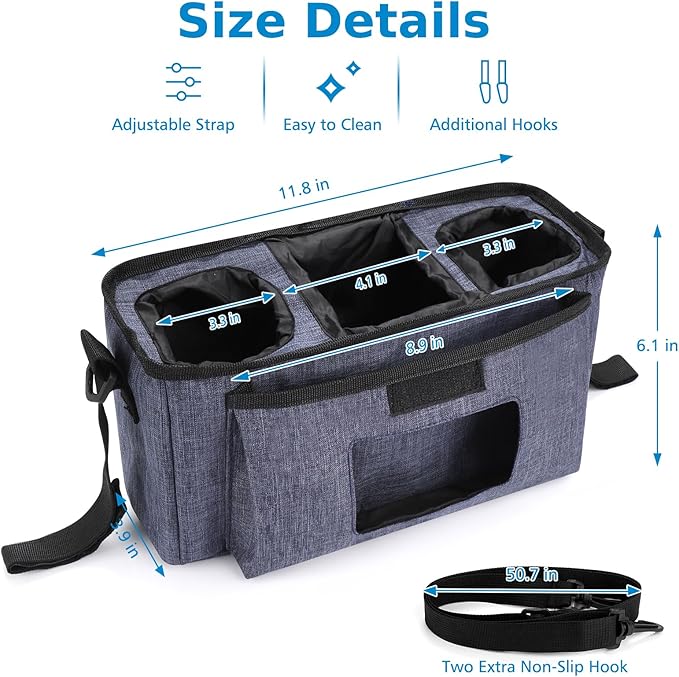 Accmor Universal Stroller Organizer with Insulated Cup Holder and Shoulder Strap, Stroller Bag Caddy Organizer Stroller Accessories for Uppababy, Baby Jogger, Nuna, Doona, Britax Strollers-BubblyBeeBaby