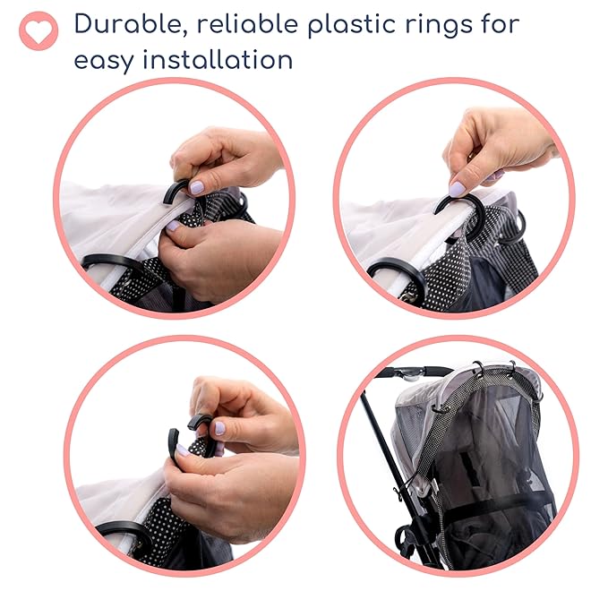 Stroller Sun Shade - Universal UV Protection Cover for Strollers Sunshade with See Through, Clip-On Sun Blocker, Sun Shield for Baby, Breathable Adjustable Fit, Full Coverage, L Black-BubblyBeeBaby