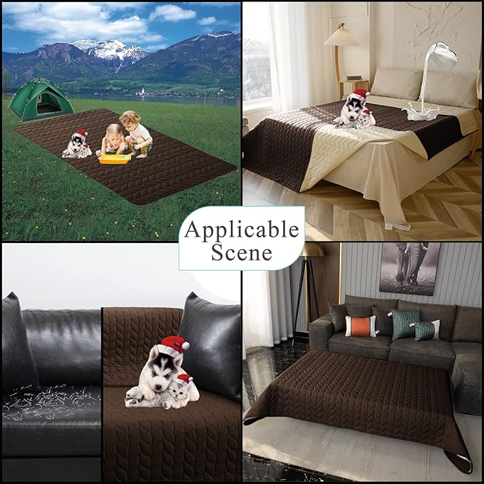 100% Waterproof Dog Bed Cover, 30x70inch Brown Sofa Cover Anti-Slip, Reusable Changing Pad, Washable Camping Mat for Pets/Kids/Adult/Dog/Cat,Geometric Embroidery Blanket 2024 New-BubblyBeeBaby