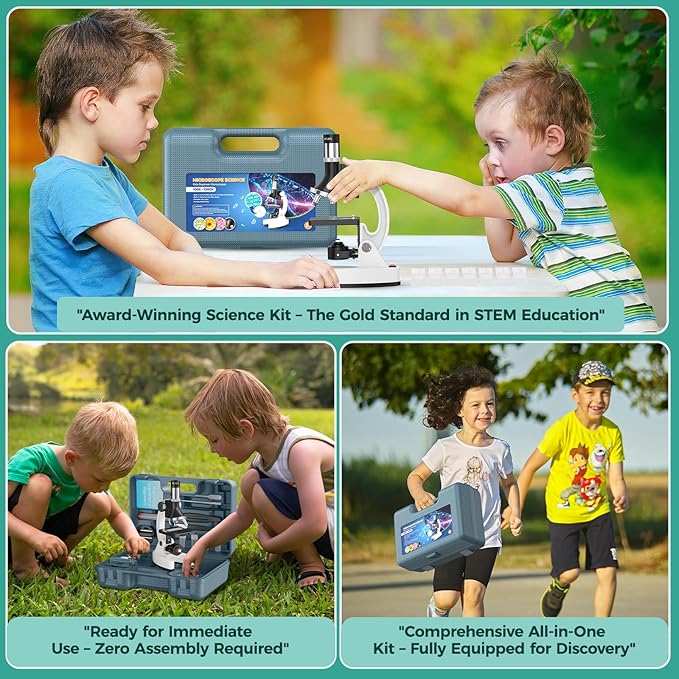 2400X Kids Microscope Science Kit - Handheld Microscope for Kids with Prepared Slides Metal Body LED Light Carrying Box Educational Compound Toy Set for Children Ages 8-12 5 Year Old Boys & Girls Gift-BubblyBeeBaby