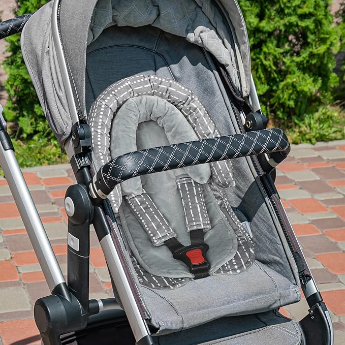 Infant Car Seat Insert, Baby Car Seat Head & Body Support with 2 Strap Pads, Ultra Soft Newborn Preemie Carseat Insert Cushion for Girls Boys, Fits Car Seat, Stroller, Swing, Bouncer, Grey-BubblyBeeBaby