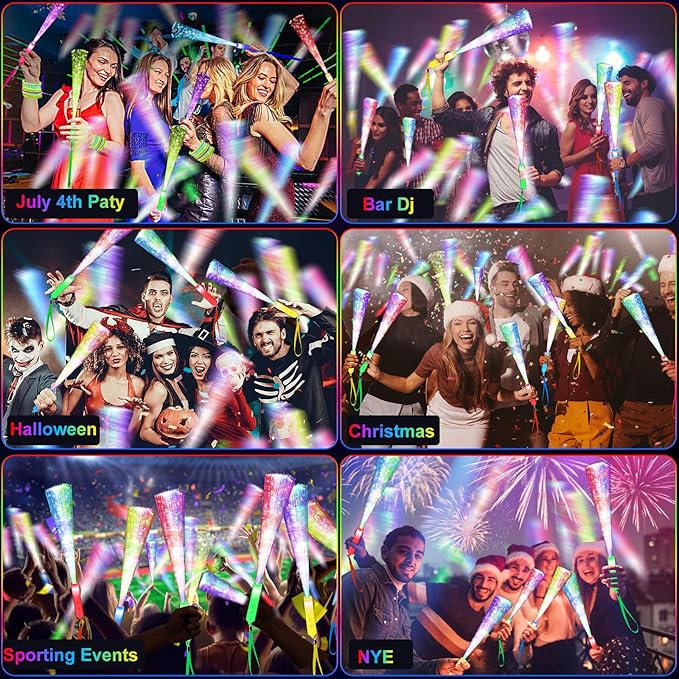 120PCS Glow Fiber Optic Sticks, LED Light Wands, Glow in The Dark Party Supplies, Fiber Optic Wands for Weddings, Birthdays&Events,Flashing LED Party Favors,Colorful Light Sticks for Kids&Adults-BubblyBeeBaby