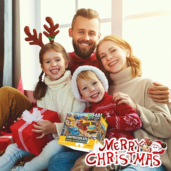 Jumbo Floor Puzzle for Kids,Construction Site Jigsaw Large Puzzles,48 Piece Construction Vehicle Puzzle for Toddler Ages 3-5,Children Learning Preschool Educational Toys,Gift for 4-8 Years Old-BubblyBeeBaby