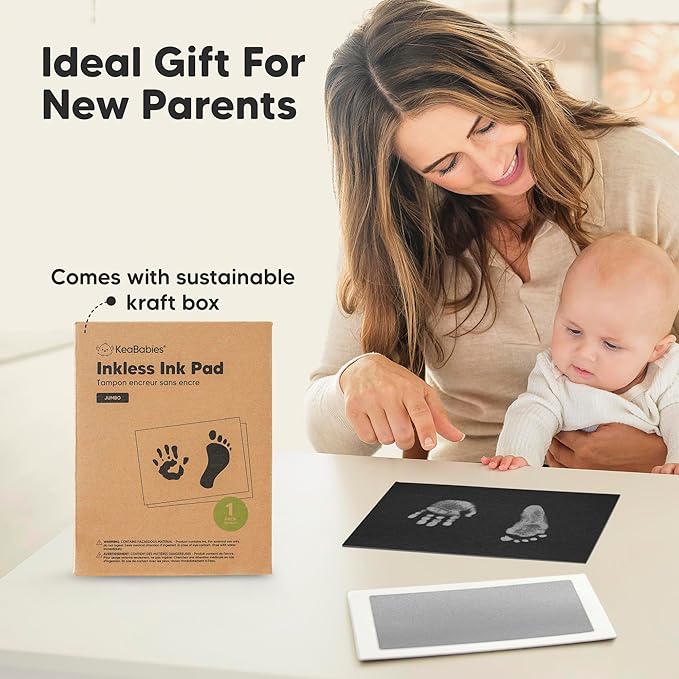 1-Pack Inkless Baby Hand and Footprint Kit - Mess Free Ink Pad for Newborn Keepsake, Dog Nose & Paw Print Kit, Clean Touch Ink Pad for Baby Hand & Footprints, Ideal New Mom Gifts(Silver, Jumbo)-BubblyBeeBaby