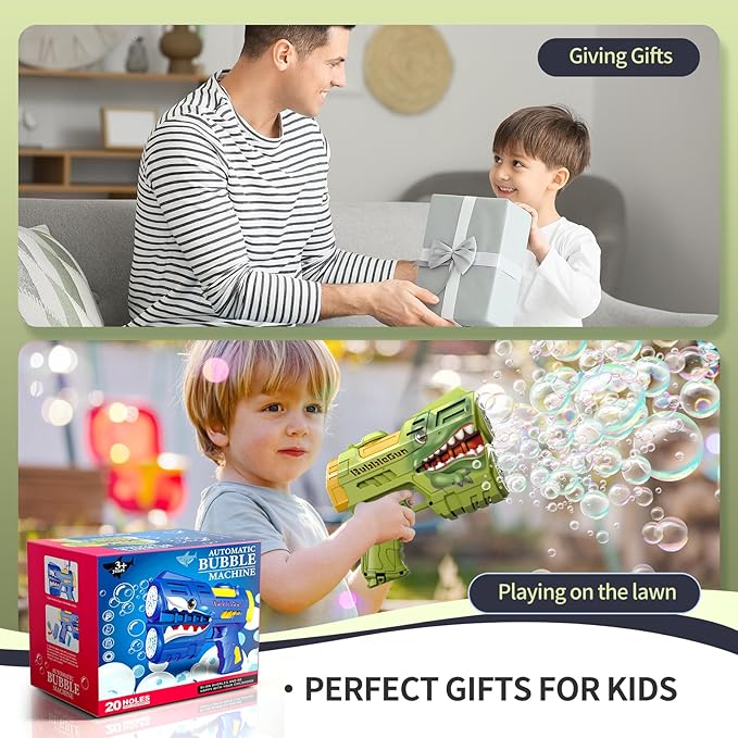 Jasny 2 Pack Bubble Guns for Kids, LED Light Up Rechargeable Bubbles Machine Blower with 2 Bottles Refill Solution for Toddlers 4-8, Wedding Birthday Gift-BubblyBeeBaby