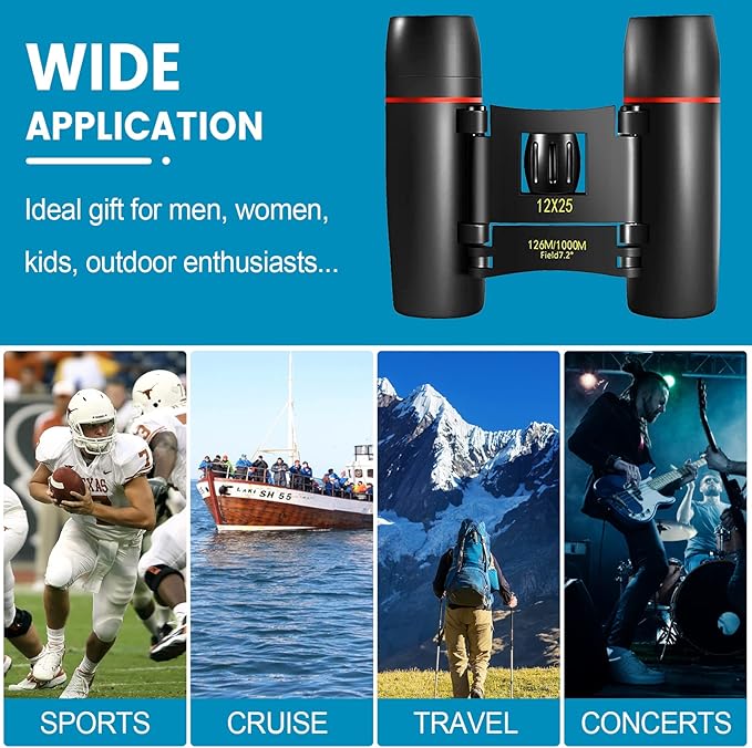 12X25 Mini Pocket Binoculars Compact, Small Lightweight Foldable for Adults Kids Bird Watching, Travel, Opera Concert, Hiking, Cruise, Football Game Green-BubblyBeeBaby