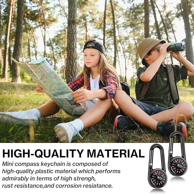 12 Pcs Mini Compass Keychain for Kids Bulk, Small Pocket Magnetic Compass Survival Hiking for Outdoor Survival Camping Party Backpacking Accessory-BubblyBeeBaby