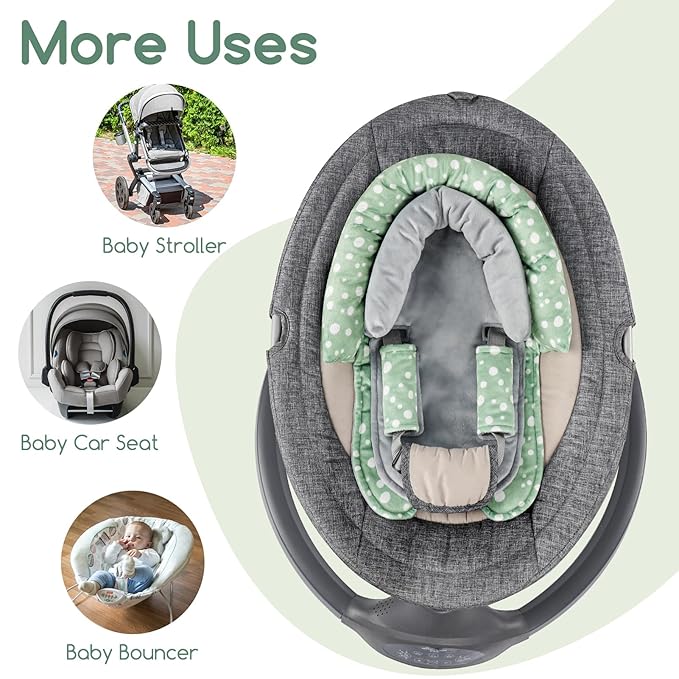 Baby Car Seat Head Support for Newborn, GFU 2 in 1 Infant Car Seat Head Body Support with Strap Pads, Soft Stroller Cushion Pillow Insert for Girls and Boys, Fits for Stroller, Swing, Green-BubblyBeeBaby