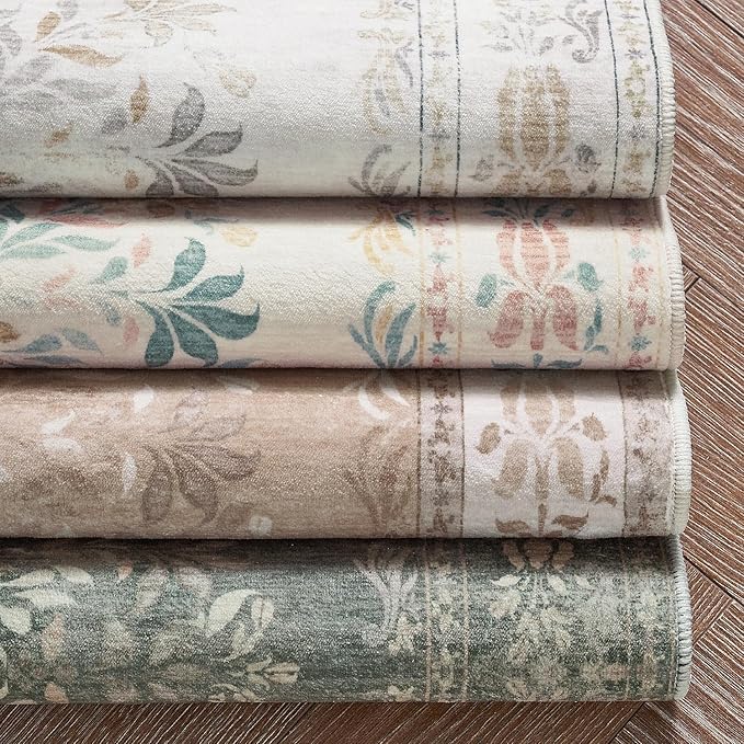 jinchan Vintage Floral Runner Rug 2x6 - Machine Washable Distressed Design Non-Slip Low-Pile Soft Thin Carpet for Hallway Kitchen Farmhouse Bedroom Entryway Laundry Room (2x6ft,Apricot Multi)-BubblyBeeBaby