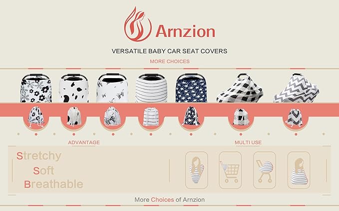 Car Seat Cover Baby – Multi-use Nursing Cover-Up for Breastfeeding, Carseat Canopy Cover, Stretchy Infant Stroller Covers for Boys and Girls (White with Black Stripes)-BubblyBeeBaby