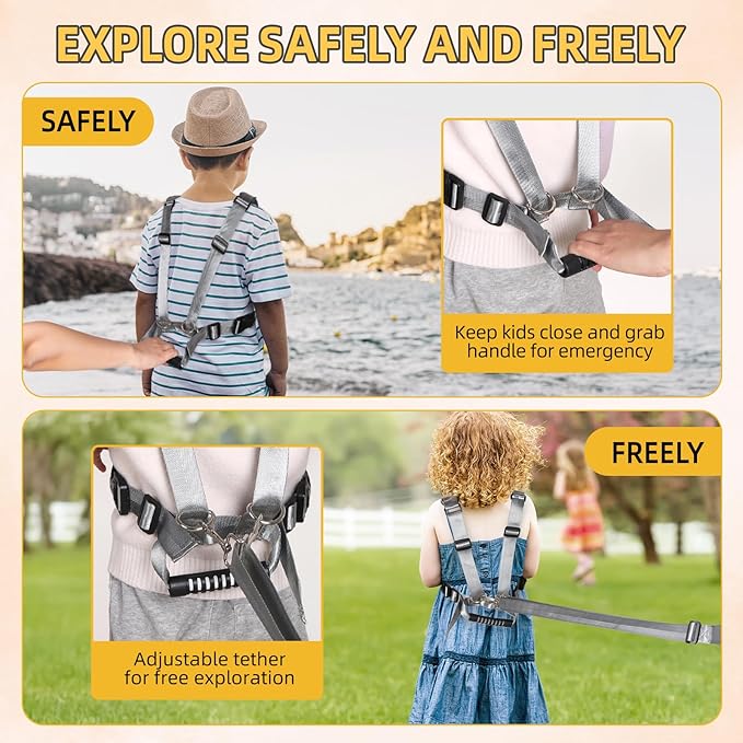 2025 New Safety Harness for Autism and Special Needs Child (3-6 yrs), Anti-Elopement Vest Harness with Light Reflector and Grab Handle for Active, Autistic ADHD Kids,Adjustable Tether Leash with Pouch-BubblyBeeBaby