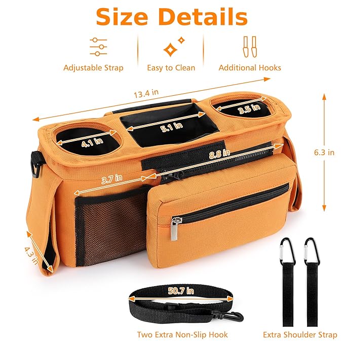 Accmor Universal Stroller Organizer with Insulated Cup Holder Detachable Phone Bag and Shoulder Strap,Stroller Bag Caddy Organizer Fits for Uppababy, Baby Jogger, Britax Strollers-BubblyBeeBaby