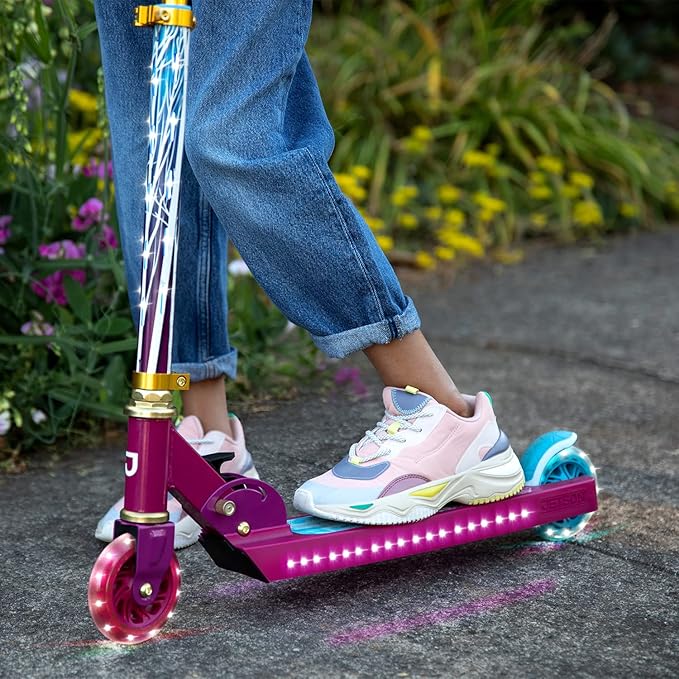 Jetson Character Kids Kick Scooter, LED Lights on Stem & Light-Up Wheels, Lightweight Frame, Height-Adjustable Handlebar, Lean-to-Steer System, Easy-Fold Mechanism-BubblyBeeBaby