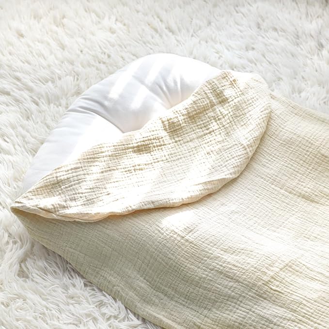 Hooyax Baby Lounger Cover 2 Pack - 100% Muslin Cotton Newborn Lounger Pillow Covers Only, Soft Breathable Infant Lounger Cover with Reinforced Stitching, Fits Most Standard Baby Loungers (Green Wheat)-BubblyBeeBaby