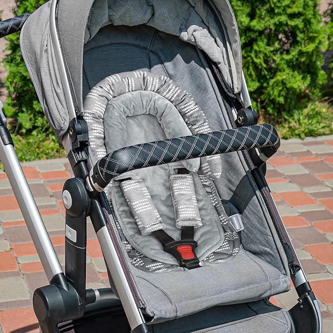 Infant Car Seat Insert, HNHUAMING Baby Car Seat Head & Body Support with 2 Strap Pads, Ultra Soft Newborn Preemie Carseat Insert Cushion for Girls Boys, Fits Car Seat, Stroller, Swing, Bouncer, Gray-BubblyBeeBaby