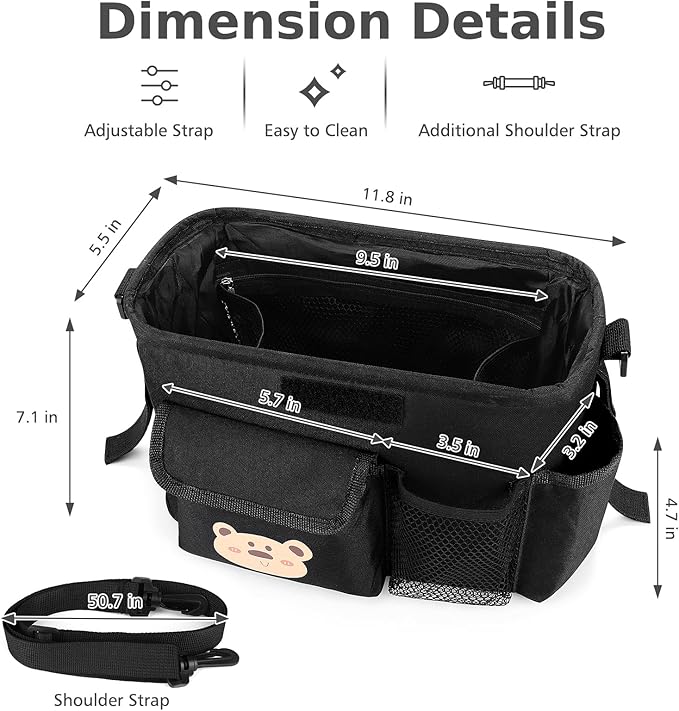 Accmor Universal Stroller Organizer with Cup Holder and Shoulder Strap, Stroller Bag Caddy Organizer Stroller Accessories for Uppababy, Baby Jogger, Nuna, Doona, Britax Strollers-BubblyBeeBaby