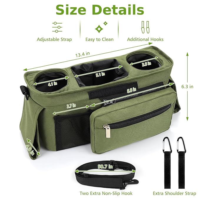 Accmor Universal Stroller Organizer with Insulated Cup Holder Detachable Phone Bag and Shoulder Strap,Stroller Bag Caddy Organizer Fits for Uppababy, Baby Jogger, Britax Strollers-BubblyBeeBaby