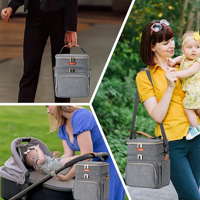 Insulated Breastmilk Cooler Bag with Ice Pack - Holds 6x9oz Bottles, Leakproof Double Layer, Baby Bottle Cooler Bag with Adjustable Strap for Nursing Moms, Daycare & Travel-BubblyBeeBaby