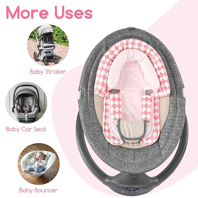 Baby Car Seat Head Support for Newborn, GFU 2 in 1 Infant Car Seat Head Body Support with Strap Pads, Soft Stroller Cushion Pillow Insert for Girls, Fits for Stroller, Swing, Pink-BubblyBeeBaby