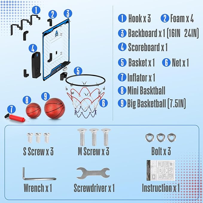 HopeRock Large Indoor Basketball Hoop for Kids Teens Adults, 24 X 16 Inch Over The Door Basketball Hoops with Electronic Scoreboard, Basketball Toys Birthday Gifts for Boys Girls-BubblyBeeBaby