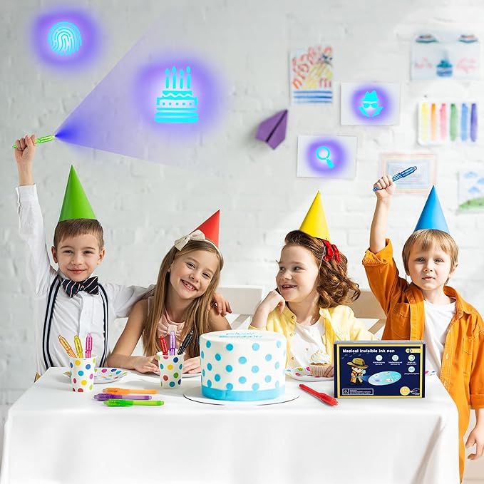 Invisible Ink Pen 24Pcs+ Notebooks, Spy Pens with UV Light, Magic Marker, Classroom Prize, Birthday Party Favors for Kids 8-12, Kids Stocking Stuffers-BubblyBeeBaby