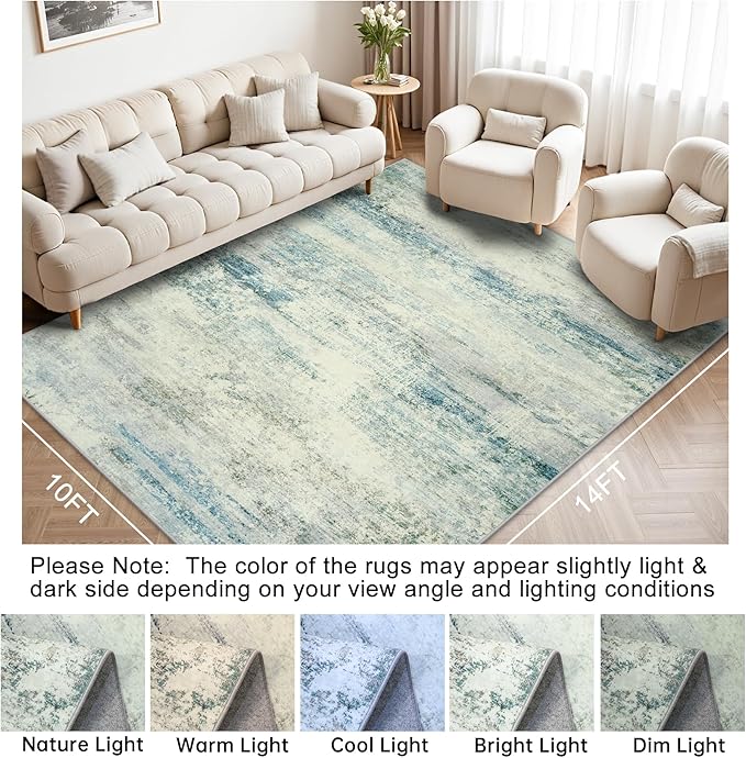 10x14 Area Rugs for Living Room: Soft Abstract Large Area Rug Non-Shedding Anti-Skid Stain Resistant Indoor Floor Modern Washable Rugs for Bedroom Dining Room Nursery Farmhouse Home Office-Blue/Gray-BubblyBeeBaby