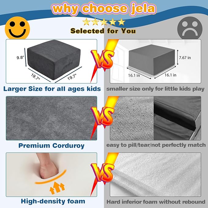 Jela Foam Blocks 6Pcs Soft Play Equipment Luxury Corduroy Fabric, Toddler Climbing Toys Indoor Soft Play for Toddlers-BubblyBeeBaby