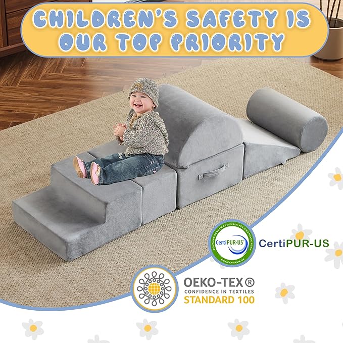 jela Foam Blocks 6Pcs Soft Play Equipment Soft Velvet, Toddler Climbing Toys Indoor Soft Play Climbing for Toddlers, Lightweight Climbing Blocks for Babies, Kids, Climb and Crawl Foam Playset-BubblyBeeBaby