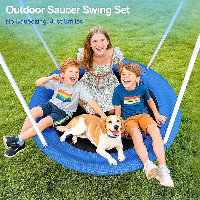 Heavy Duty 500lbs Saucer Swing Set - Outdoor Metal Frame Playground Equipment for Backyard, Includes 45'' Tree Swing & Adjustable Steel Stand - Kids/Toddlers Age 3-12-BubblyBeeBaby