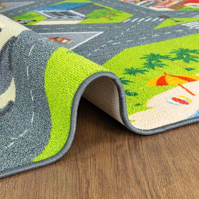 KC Cubs 5x7 City Streets Car Road Rug – Educational Non-Slip Play Mat for Kids, Toddlers, Nursery, Classroom, Playroom, Baby Daycare, Boy Girl Carpet-BubblyBeeBaby