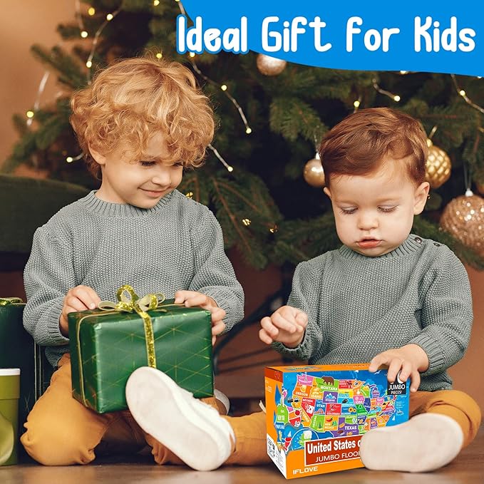 Jumbo Floor Puzzle for Kids,USA Map Puzzle Jigsaw Geography Puzzles,70 Piece US Map 50 States with Capitals,United States Puzzle for Ages 3-5,Preschool Learning Toys Gift for 4-8 Years Old-BubblyBeeBaby