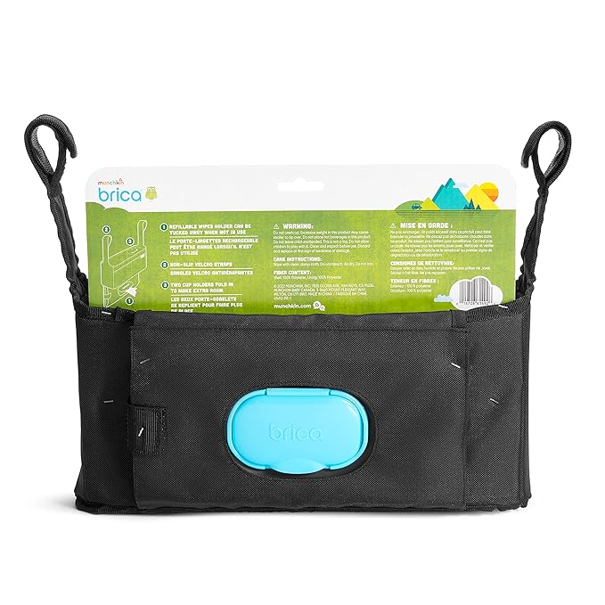 Munchkin® Brica® Stroller Organizer Bag - Universal Fit with Cup Holders and Wipes Case, Fits UPPAbaby, Evenflo, BabyTrend and more, Black-BubblyBeeBaby