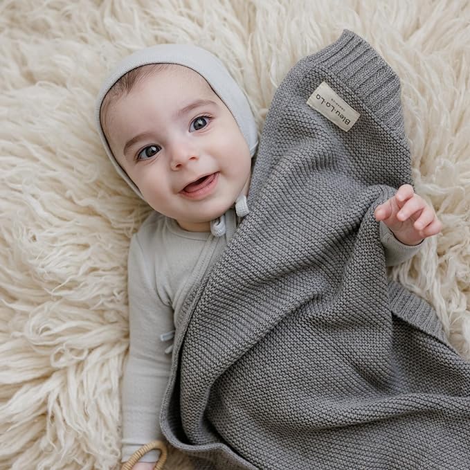 Heritage Knit Organic Cotton Baby Swaddle Blanket - 100% Luxury Organic Cotton Knit Receiving Blanket - Soft Warm Unisex Crib Blankets for Newborns Infants Boys & Girls (0-2Yrs - Milk Chocolate)-BubblyBeeBaby