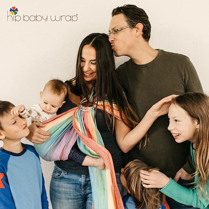 Hip Baby Wrap Ring Sling Baby Carrier for Infants and Toddlers - Beautiful, 100% Soft Cotton Baby Wraps Carrier for Babies 8-35 lbs - Perfect Baby Shower Gifts Moms and Dads - Nursing Cover (Rainbow)-BubblyBeeBaby