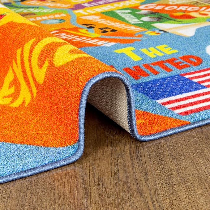 KC Cubs 8x10 USA United States Map Toy Car Road Rug – Educational Play Mat Carpet for Kids, Toddlers, Nursery, Classroom, Playroom, Baby Daycare-BubblyBeeBaby